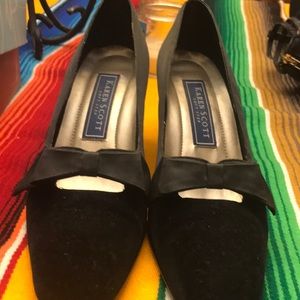 Black suede and leather heels